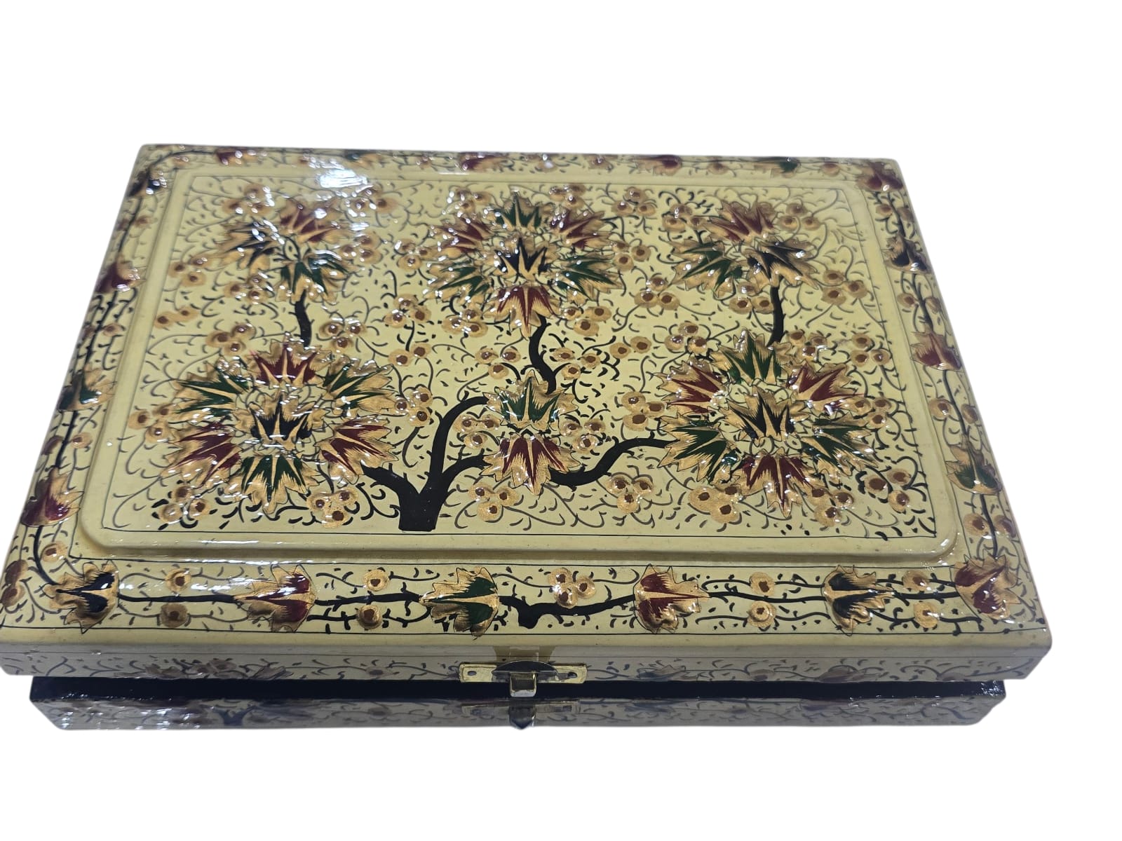 Paper Mache Box, Handmade paper mache box, Hand Painted Trinket Box with Floral Motifs, Valentine day gift, Lacquered Paper Mache Box